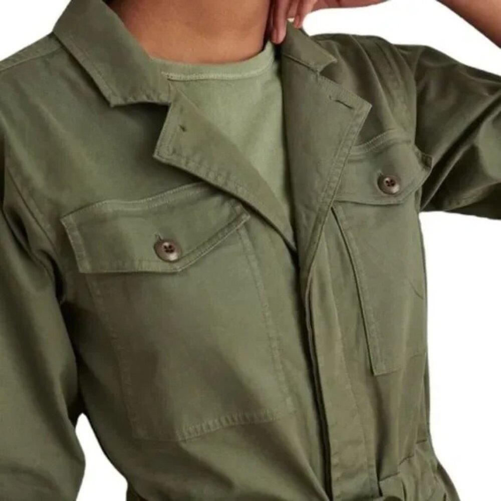Alex Mill Long Sleeve Button Up Cargo Cotton Jumpsuit Size L Olive Green - Picture 4 of 11